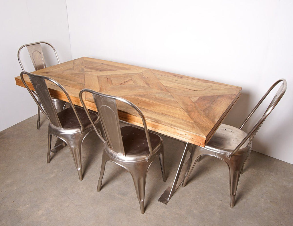 Lombok Artisan Cross Leg Mango Wood Dining Table & Metal Chairs